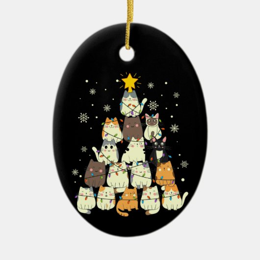 Katten in de kerstboom keramisch ornament (Voorkant)