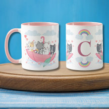 Katten in de paraplu boot met harten Monogram