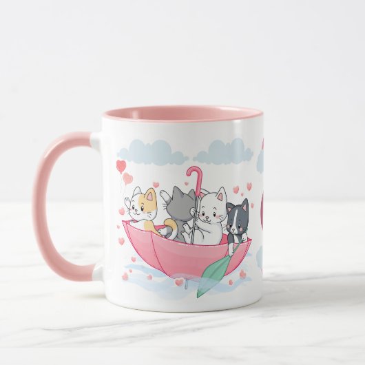 Katten in de paraplu boot met harten Monogram Mok (Links)