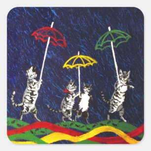 Katten in de regen vierkante sticker