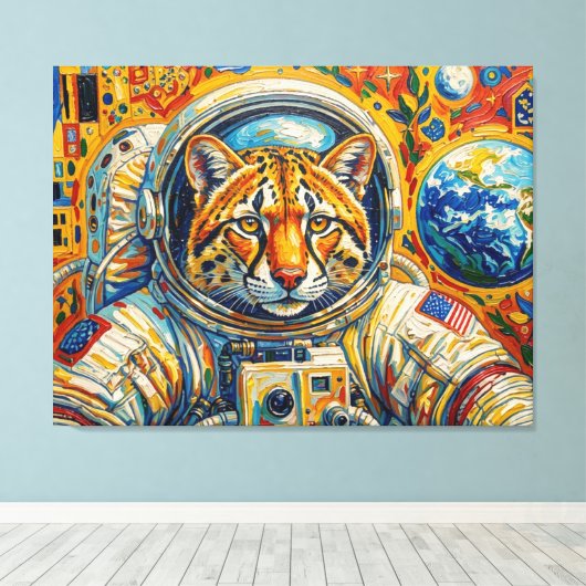 KATten IN DE RUIMTE-OCELOT 2 Canvas Afdruk (Insitu (Houten vloer))