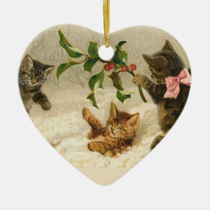 Katten in de Sneeuwkerstversiering Keramisch Ornament