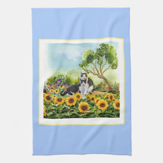 Katten in de Zonnebloementuin / Kat Lovers Theedoek (Verticaal)