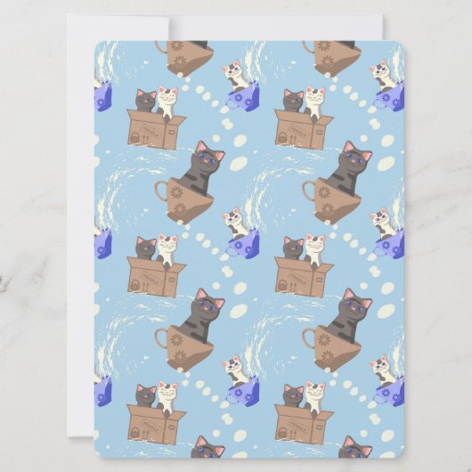 Katten in doos en melkdruppels op blauw (Voorkant)