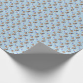 Katten in doos en melkdruppels op blauw cadeaupapier (Hoek)