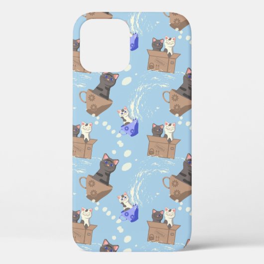 Katten in doos en melkdruppels op blauw Case-Mate iPhone case (Achterkant)