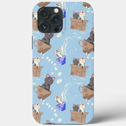 Katten in doos en melkdruppels op blauw Case-Mate iPhone case (Achterkant)