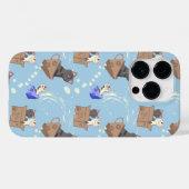 Katten in doos en melkdruppels op blauw Case-Mate iPhone case (Achterkant (horizontaal))
