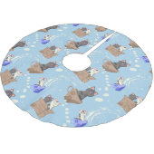 Katten in doos en melkdruppels op blauw kerstboom rok (Gekanteld)