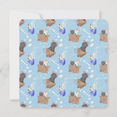 Katten in doos en melkdruppels op blauw notitiekaartje (Achterkant)