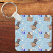 Katten in doos en melkdruppels op blauw sleutelhanger (Voorkant)