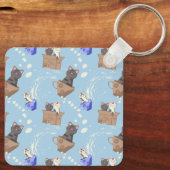Katten in doos en melkdruppels op blauw sleutelhanger (Achterkant)