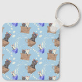 Katten in doos en melkdruppels op blauw sleutelhanger (Achterkant)