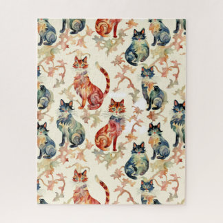 Katten in een Chinees Waterverf patroon Legpuzzel