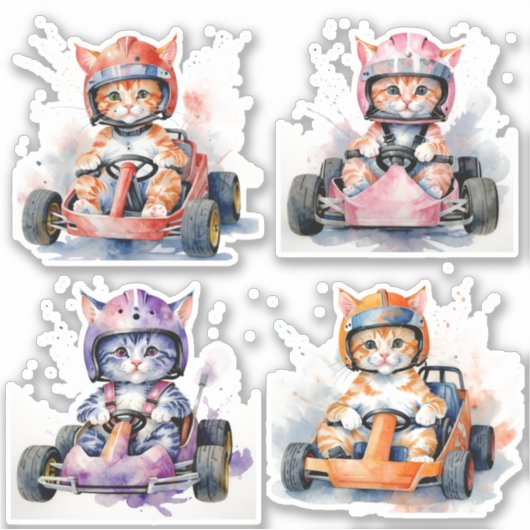 Katten in een kart sticker (Voorkant)