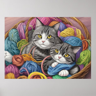 Katten in een mand poster