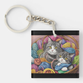 Katten in een mand sleutelhanger