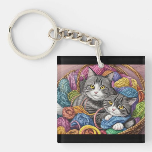 Katten in een mand sleutelhanger (Voorkant)