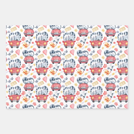 Katten in het liefdespatroon inpakpapier vel (Voorkant 3)