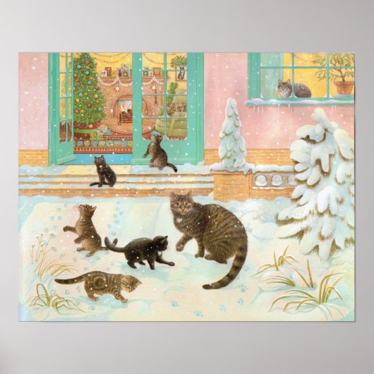 Katten in het sneeuwschilderen poster (Voorkant)