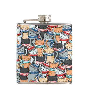 Katten in het wintersportief en het Pet Patroon Heupfles