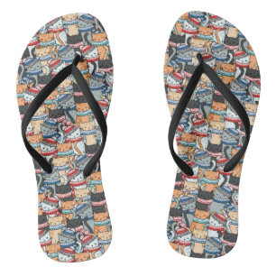 Katten in het wintersportief en het Pet Patroon Teenslippers