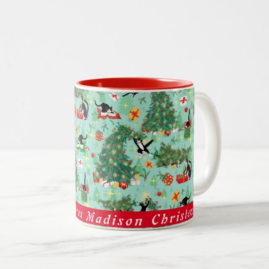 Katten in kerstbomen Aangepaste Mok met tweetone k (Voorkant rechts)