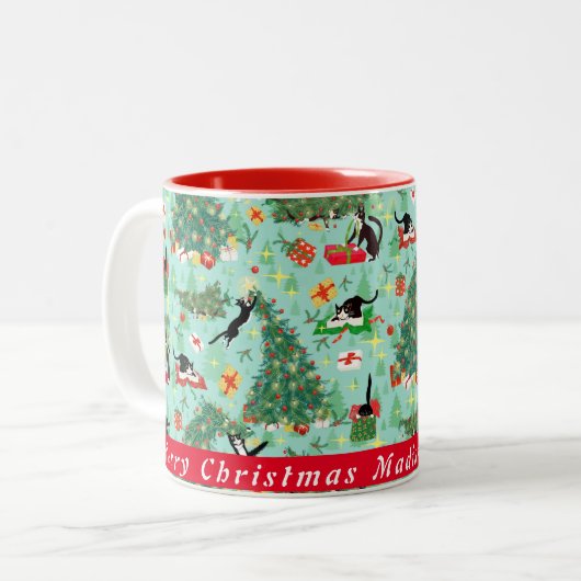 Katten in kerstbomen Aangepaste Mok met tweetone k (Voorkant links)