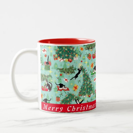 Katten in kerstbomen Aangepaste Mok met tweetone k (Links)