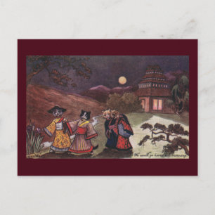 Katten in Kimonos halen de late nachtrol Briefkaart