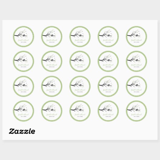 Katten in liefde Groene en Witte Gingham Patroonna Ronde Sticker (Vel)