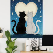 Katten in liefde onder de maan poster (Thuiskantoor)