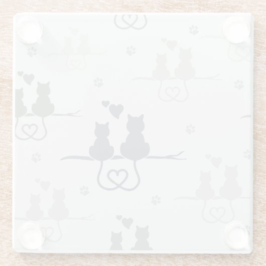 Katten in Love Modern Animal Silhouette Pattern Glazen Onderzetter (Achterkant)