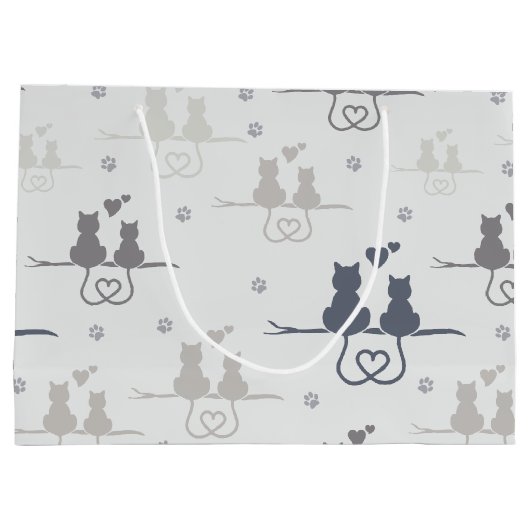 Katten in Love Modern Animal Silhouette Pattern Groot Cadeauzakje (Achterkant)