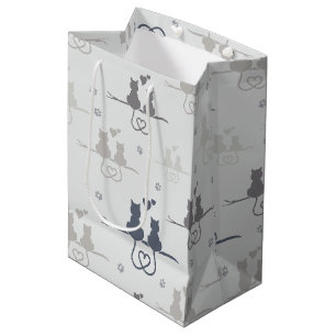 Katten in Love Modern Animal Silhouette Pattern Medium Cadeauzakje