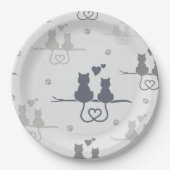 Katten in Love Modern Animal Silhouette Pattern Papieren Bordje (Voorkant)