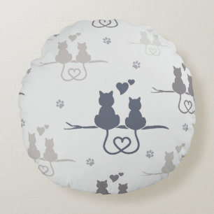 Katten in Love Modern Animal Silhouette Pattern Rond Kussen