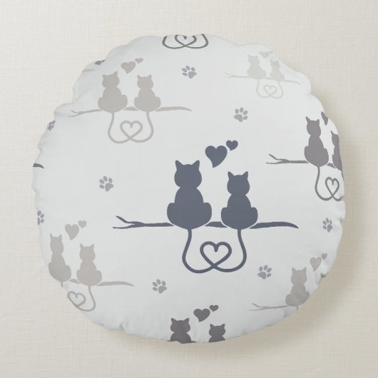 Katten in Love Modern Animal Silhouette Pattern Rond Kussen (Voorkant)