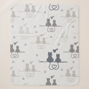 Katten in Love Modern Animal Silhouette Pattern Sherpa Deken