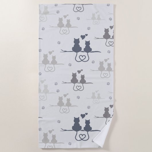 Katten in Love Modern Animal Silhouette Pattern Strandlaken (Voorkant)