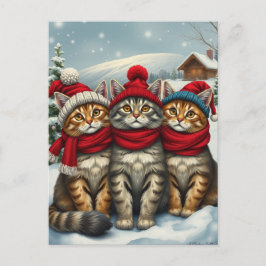 Katten in Preppy winterkleding en Petten Feestdagenkaart