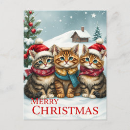 Katten in Preppy Winterkleding en Petten Kerst Feestdagenkaart