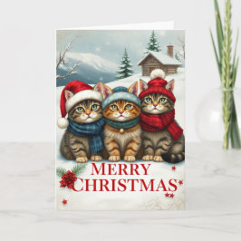 Katten in Preppy Winterkleding en Petten Kerst Kaart