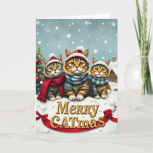 Katten in Preppy Winterkleding en Petten Kerst Kaart