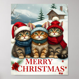 Katten in Preppy Winterkleding en Petten Kerst Poster