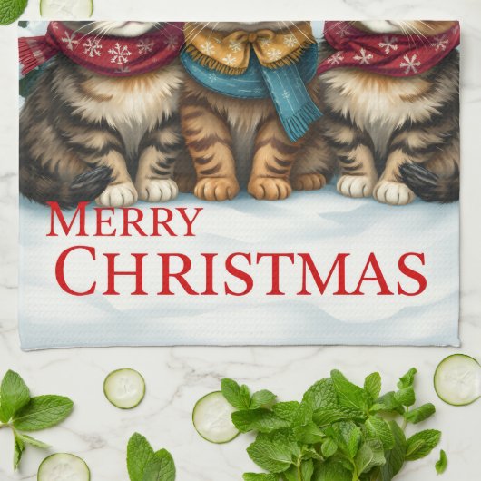 Katten in Preppy Winterkleding en Petten Kerst Theedoek (Gevouwen)