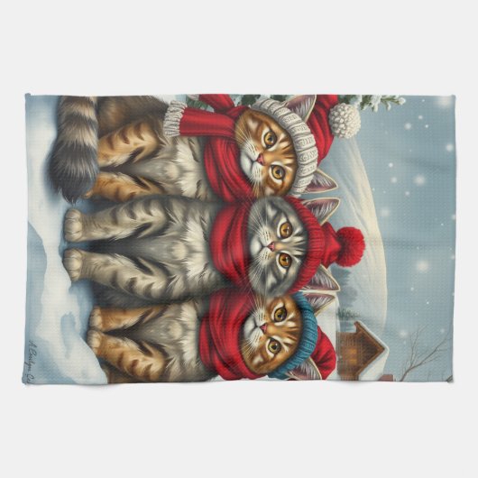 Katten in Preppy winterkleding en Petten Theedoek (Horizontaal)