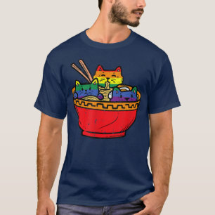 Katten in Ramen Anime Food LGBTQ Rainbow Flag Gay T-shirt