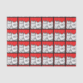 Katten in rood tissuepapier