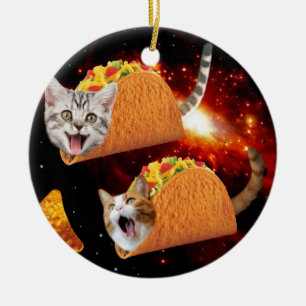Katten in ruimte-taco's keramisch ornament